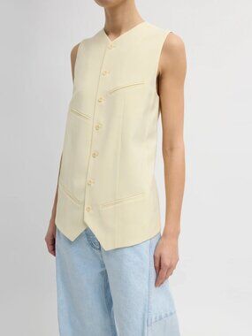NWT Tibi Tropical Wool Easy Vest in Ivory (Pale Yellow), size 12